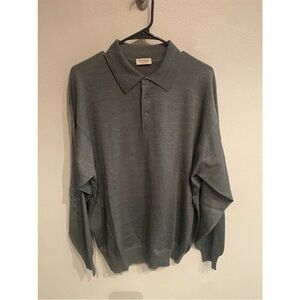 Gran Sasso Polo Sweater Mens XXL Green Solid Silk Wool Cashmere Blend